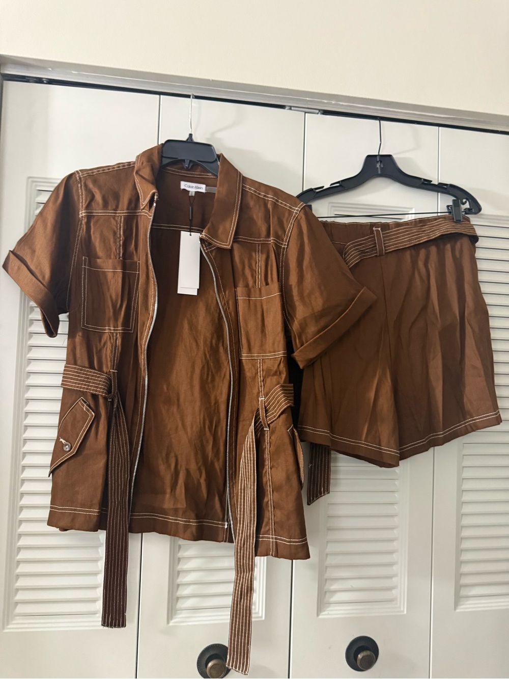 Calvin Klein Brown Short-Sleeve Utility Jacket and shorts with Belt